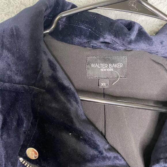 Walter Baker Travis Velvet Biker Motorcycle moto Jacket Zip Blue Women Size XS - Picture 5 of 7